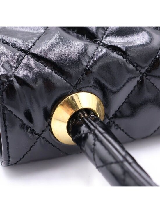 Chanel Patent Quilted Mini Top Handle Rectangular Flap Black  Chanel Quilted Patent Leather Gold Top Handle Handbag Black
